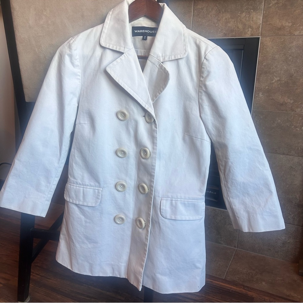 Warehouse Cropped Double Breasted 100% Cotton Trench Style Jacket Size 10